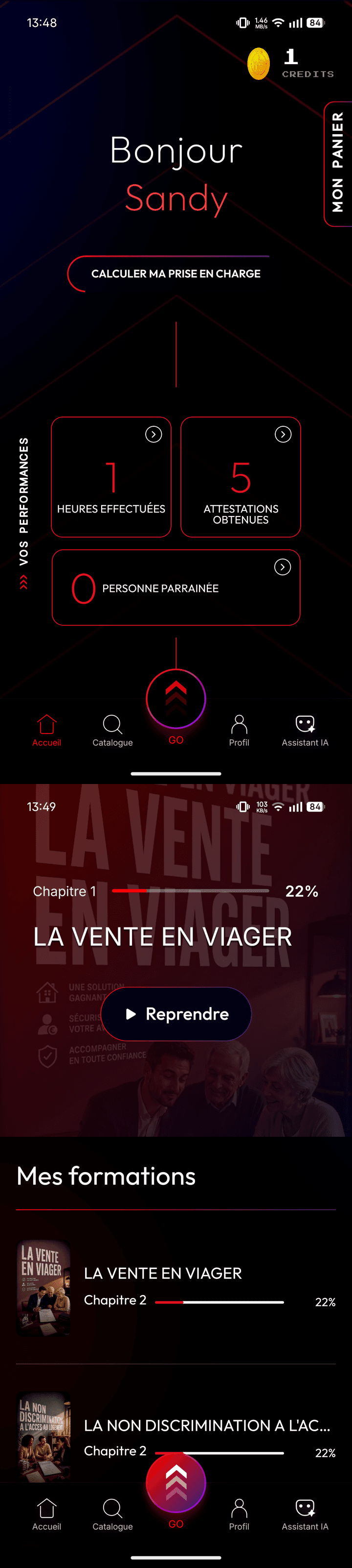 L'app weUp+ — accueil et parcours de formation
