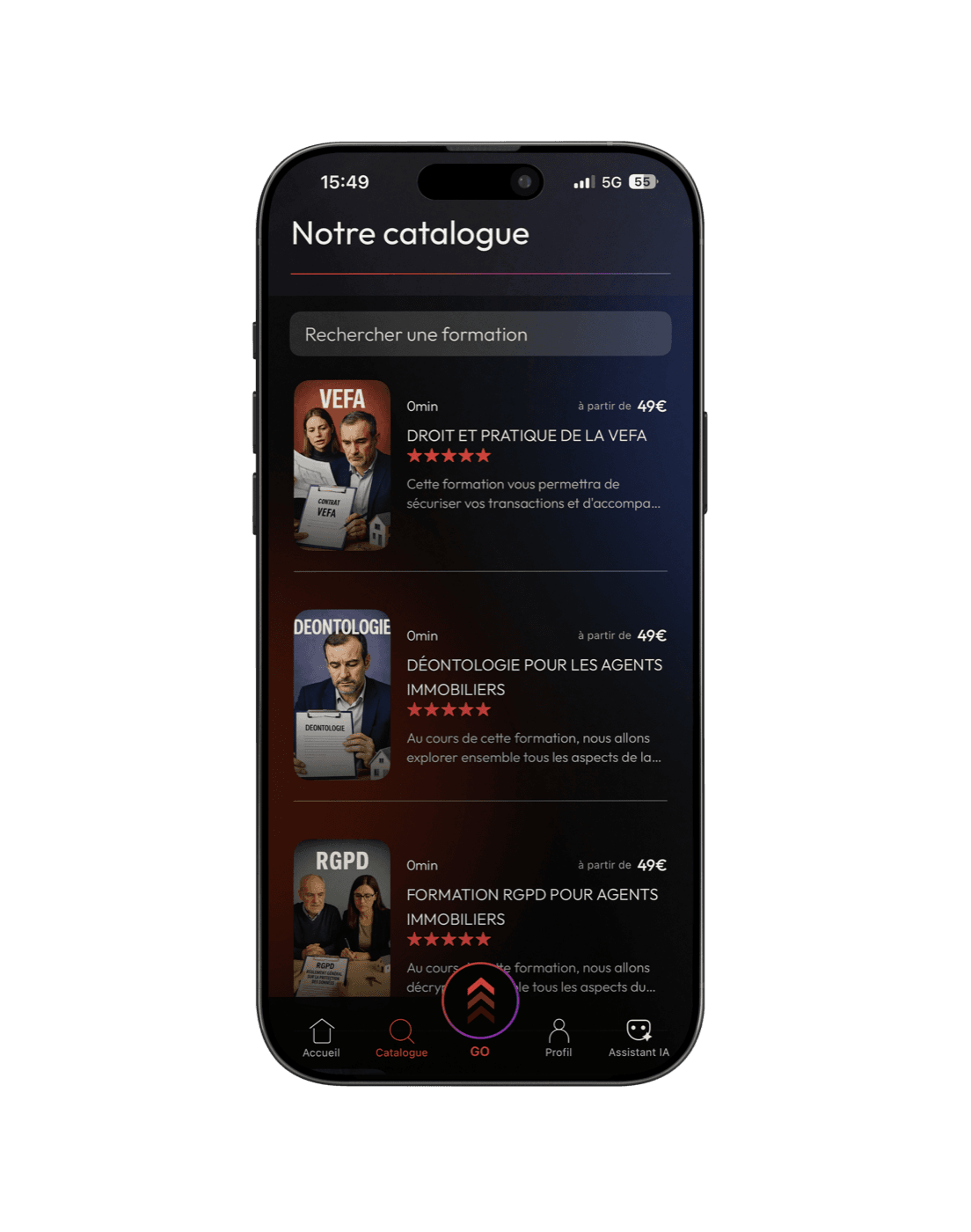 L'app weUp+ — catalogue de formations